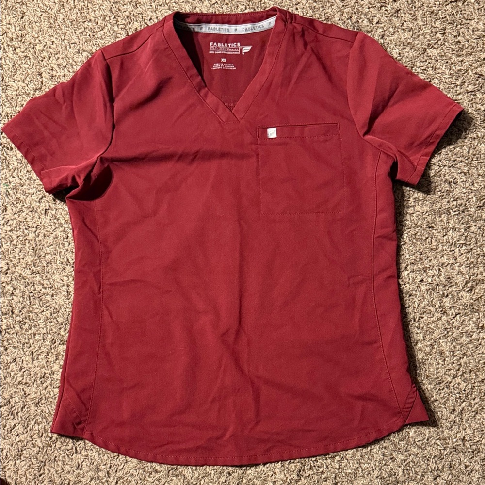 Fabletics Scrub Top | Burgundy | Size XS | Soft Stretch Workwear